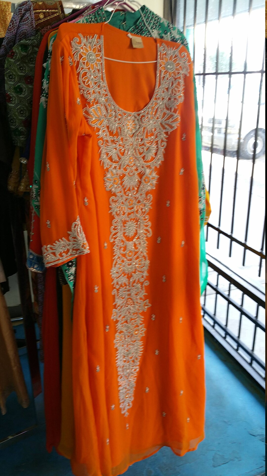 Orange Chiffon Hand-Beaded Kaftan Dress, 2XL