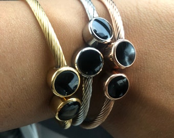 Stainless Steel Cable Bangle: Gold, Silver, Rose Gold Finish