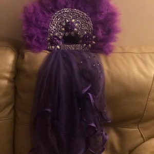 Bridal beaded veil/shawl and a luxury feather customized fan sold as set