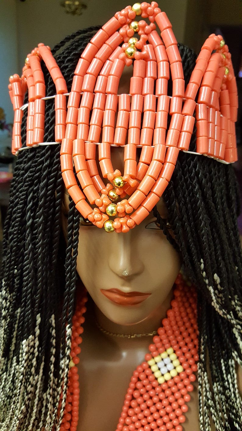 African Coral Bridal Beaded Hat/ Coral Bead Hat/ Wedding Etsy