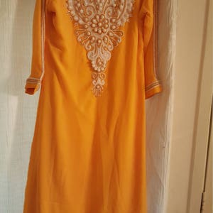 Yellow Kaftan Dress/Flour lenght chiffon Dress/ Long African  white beaded Kaftan/ Yellow Beaded Dress