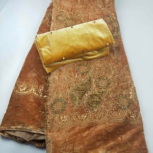 Gold flowered velvet 5 yards fabric/velvey fabric/ Isi agu fabric