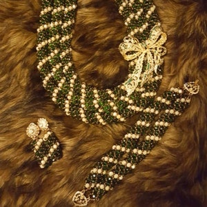 New African wedding green mix cream set/3 piece Beads Set/ African Bridal Set/ 3 step luxury beads set