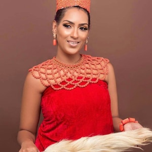 Bridal shoulder cape beaded Accessories/orange beaded African jewelry/African wedding accessories