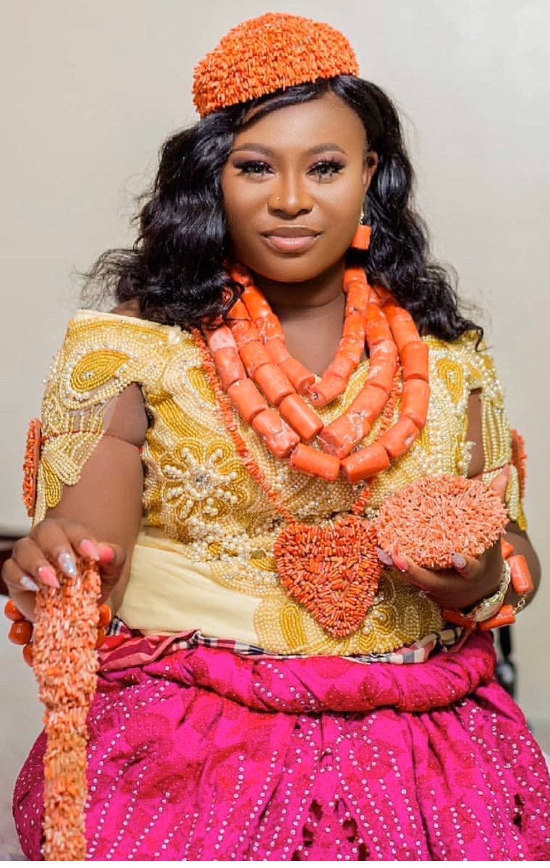 Kalabari Bridal Accessories Set/beaded Stick/hat/bib Necklace Etsy