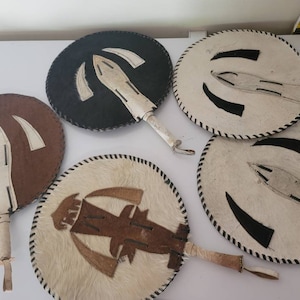 Round African Title Men Hand Fan/ Igbo amaka Hand made animal skin fan/ animal skin fan/ customized your title  fan