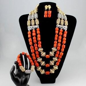 Luxury bridal authentic coral beads mix silver and gold accessories/Bridal coral set/African wedding set/women jewelry set/coral necklace