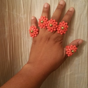 1 pcs Finger Ring,African coral Beads Ring,Flower Beaded Rings, African Bride, Nigerian wedding, size one size fits all