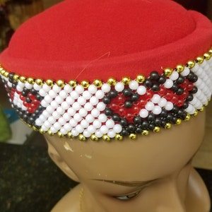New embellished Men Beaded Hat/ Traditional Handmade Hat/Red hat/Black hat/wedding hat.