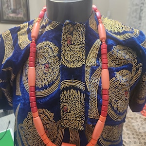 New Orange mix Red  long Orange  African Beads Necklace/ Unisex Coral Color beads/Africa Male Beads/African Female Beads