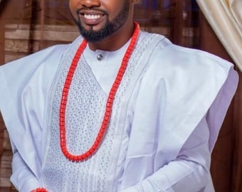 Orange Imitation Coral Necklace and Bangle: Igbo Traditional Bead Set