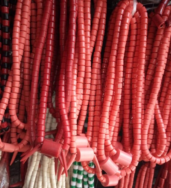 New Long Orange African Beads Necklace/ Unisex Coral Color | Etsy