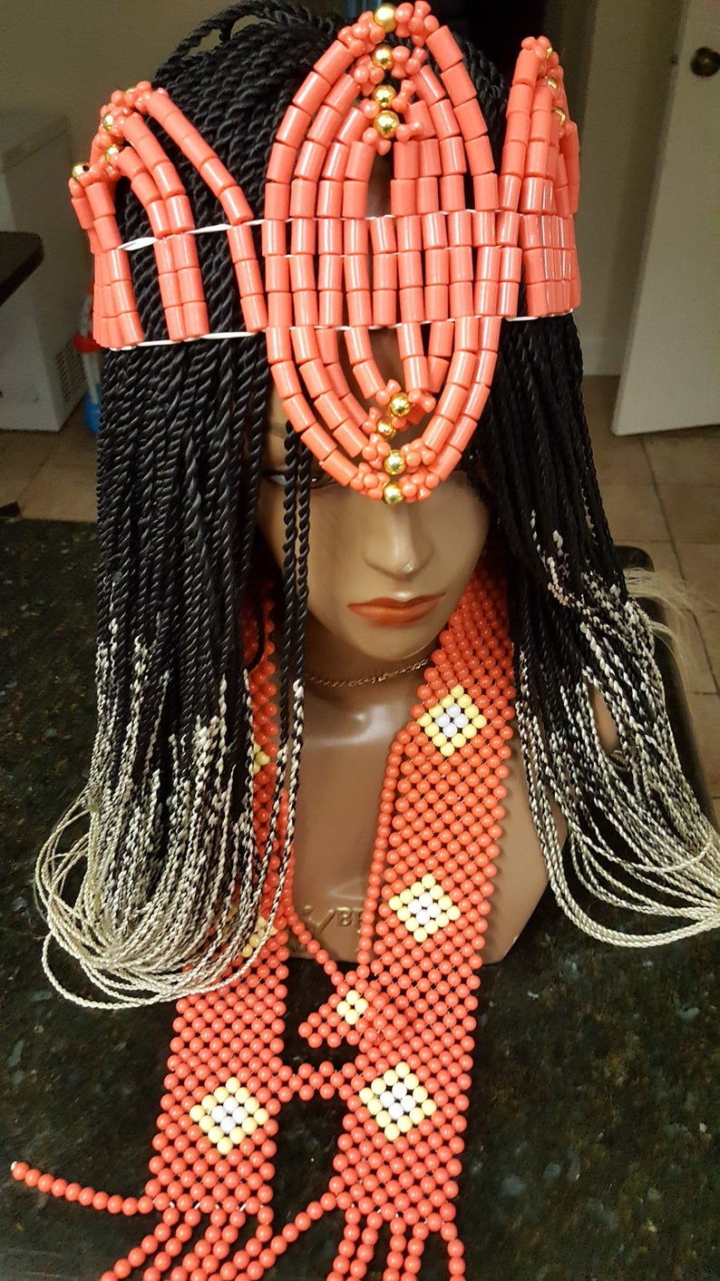 African Coral Bridal Beaded Hat/ Coral Bead Hat/ Wedding Etsy