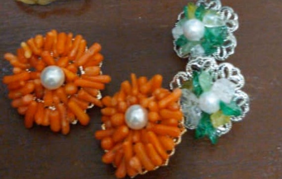 Parure Collier Ras De Cou Torsadé Corail Avec Pendentifs Perles - Occasion, état Parfait