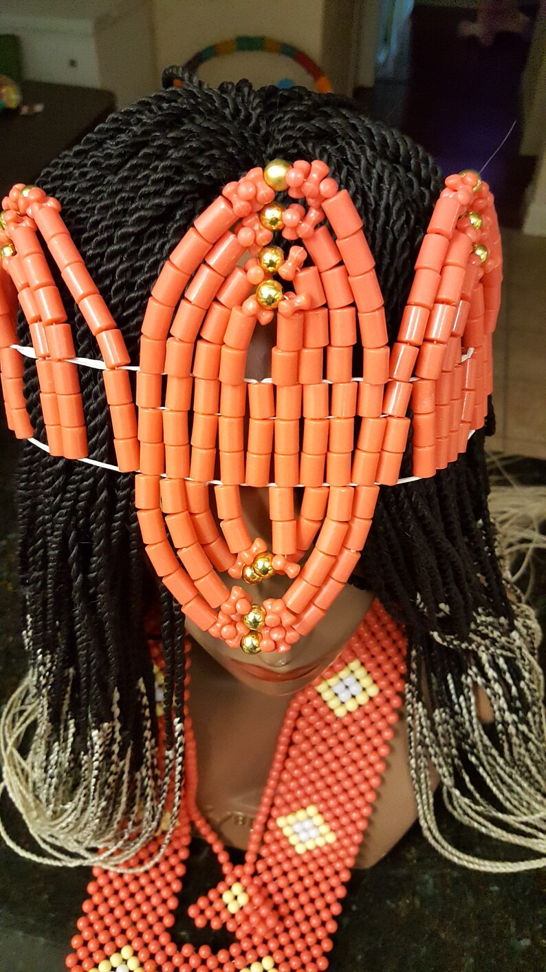 African Coral Bridal Beaded Hat/ Coral Bead Hat/ Wedding Etsy