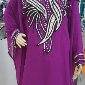Cadeau des fêtes !! Robe caftan africaine en mousseline de soie ornée de perles, taille libre.
