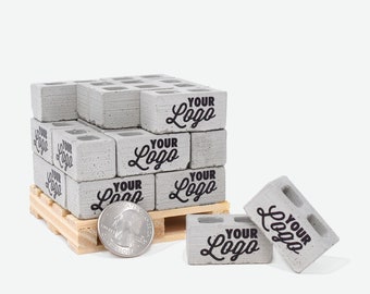 Custom Printed // 20 Units - 1:12 Scale Mini Concrete Blocks on Pallets // 20 Pallets of 24 blocks - Single Sided // Your Logo or Design