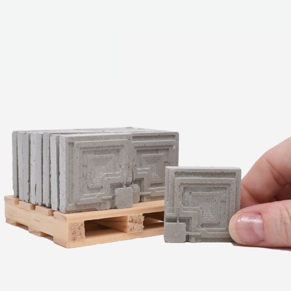 1:12 Scale Ennis Concrete Textile Blocks on Wood Pallet | Frank Lloyd Wright | Miniature | Charles Ennis House | Architect Lover Gift