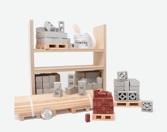 1:12 Scale Ultimate Warehouse Kit | Miniature House Parts | Modern Miniatures | Mini Red Bricks | Mini Cinder Blocks | Concrete Breeze Block