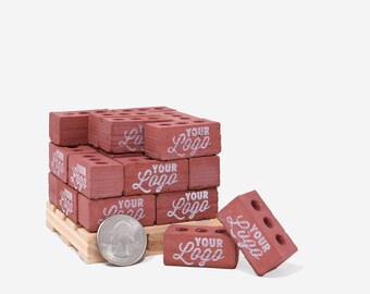 Custom Printed // 20 Units - 1:6 Scale Mini Red Bricks on Wooden Pallet // Single Sided // Your Logo or Design