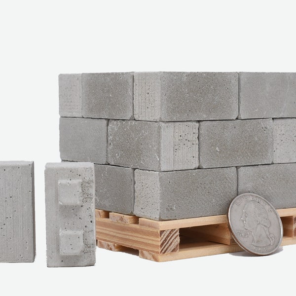 1:12 Scale Construct-a-Block Pallet (24pk) | Miniature Cinder Blocks | Pallet Coaster | Building Blocks | Desk Decor Gift