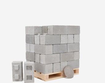1:12 Scale Construct-a-Block Pallet (50pk) | Miniature Cinder Blocks | Pallet Coaster | Building Blocks | Desk Decor Gift