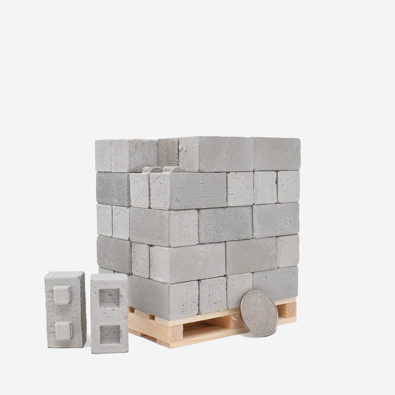 1:12 Scale Construct-a-Block Pallet 50pk Desk Decor Gift Pallet Coaster | Miniature Cinder Blocks Building Blocks