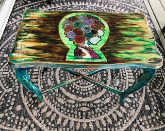 SOLD**EXAMPLE PIECE**Hand Painted Table Bohemian Girl  Vintage Accent Table
