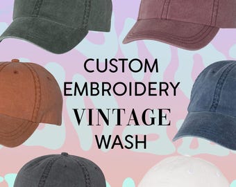 Make Your Own Custom Hat Embroidered Text WASHED VINTAGE Baseball Cap Personalize Gift Dad Hat Choose Your Own Colors Made in USA