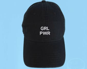 GRL PWR Dad Hat Embroidered Baseball Cap Low Profile Custom Strap Back Unisex Adjustable Cotton Black Baseball Hat