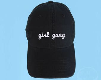 GIRL GANG Dad Hat Embroidered Baseball Black Cap Low Profile Custom Strap Back Unisex Adjustable Cotton Baseball Hat
