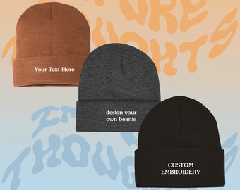 Bestickte Strickmütze Design Ihrer eigenen BEANIE Unisex Hut Herren Damen Personalisieren Sie Ihre Mütze - Für Details lesen Sie bitte die Beschreibung