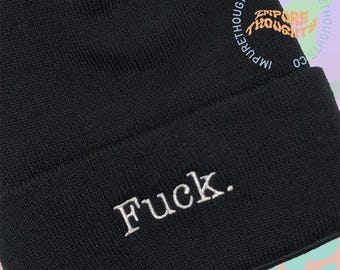 FUCK. Beanie Embroidered Custom Unisex Black Winter Cap Hat Made in USA