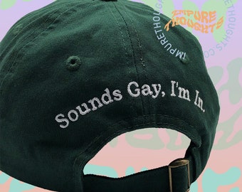 Sounds Gay I'm In Dad Hat Embroidered Baseball Cap Low Profile Adjustable Strap Unisex Cotton Baseball Hat Custom Colors Back Design