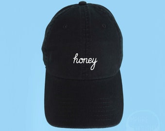 HONEY Dad Hat Embroidered Baseball Cap Low Profile Custom Strap Back Unisex Adjustable Cotton Black Baseball Hat