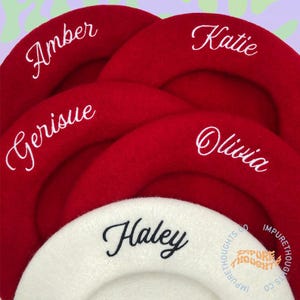 Custom Embroidered Beret Personalize Black White Red Pink Custom Knit French Hat Cap Adjustable Unisex Adult For Details Read Description
