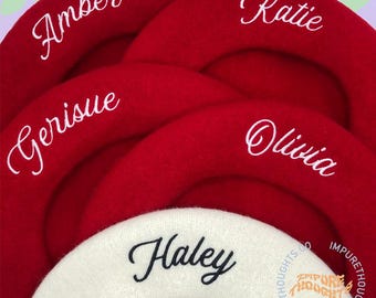 Custom Embroidered Beret Personalize Black White Red Pink Custom Knit French Hat Cap Adjustable Unisex Adult For Details Read Description