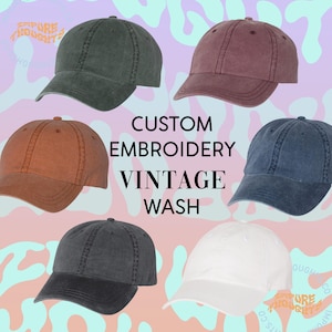 Make Your Own CUSTOM Hat Embroidered Text Washed Vintage Baseball Cap Personalize Gift Dad Hat Choose Your Own Colors Made in USA