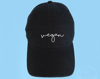 VEGAN Dad Hat Embroidered Baseball Black Cap Low Profile Custom Strap Back Unisex Adjustable Cotton Baseball Hat