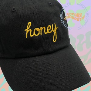 HONEY Dad Hat Embroidered Baseball Cap Low Profile Custom Strap Back Unisex Adjustable Cotton Baseball Hat Made in USA