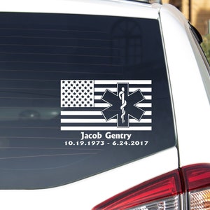EMT Memorial Decal, American Flag, Auto Decal, In Memory of, In loving Memory, Memorial Decal, Memorial, In Memory, Car Decal, MEM140