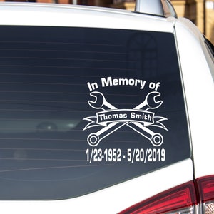 Mechanic Memorial, Craftsman Memorial, Memorial Car Decal, In Loving Memory, Custom, Remembering, Car Window Decal, Vinyl Wall Decal, MEM123