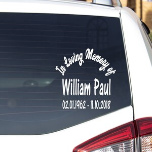 Personalized Memorial Decal, Auto Decal, In Memory of, In loving Memory, Memorial Decal, Memorial, In Memory, Car Decal, MEM120