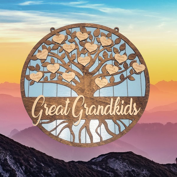 Great Grand Kids name board, Family Tree, Grandparent Gift, Christmas Gift, Grandkids Names, Great Grandkids, Laser Engraved, Tree of Life