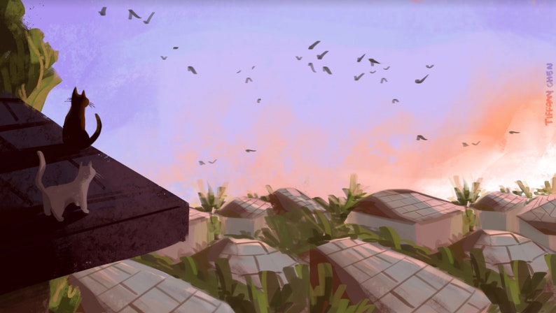 Cats on roof in the morning Art print image 2