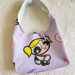 Handmade Boho Tote Bag | Vintage Y2K Powerpuff Girls Fabric | One-of-a-Kind Retro Bag