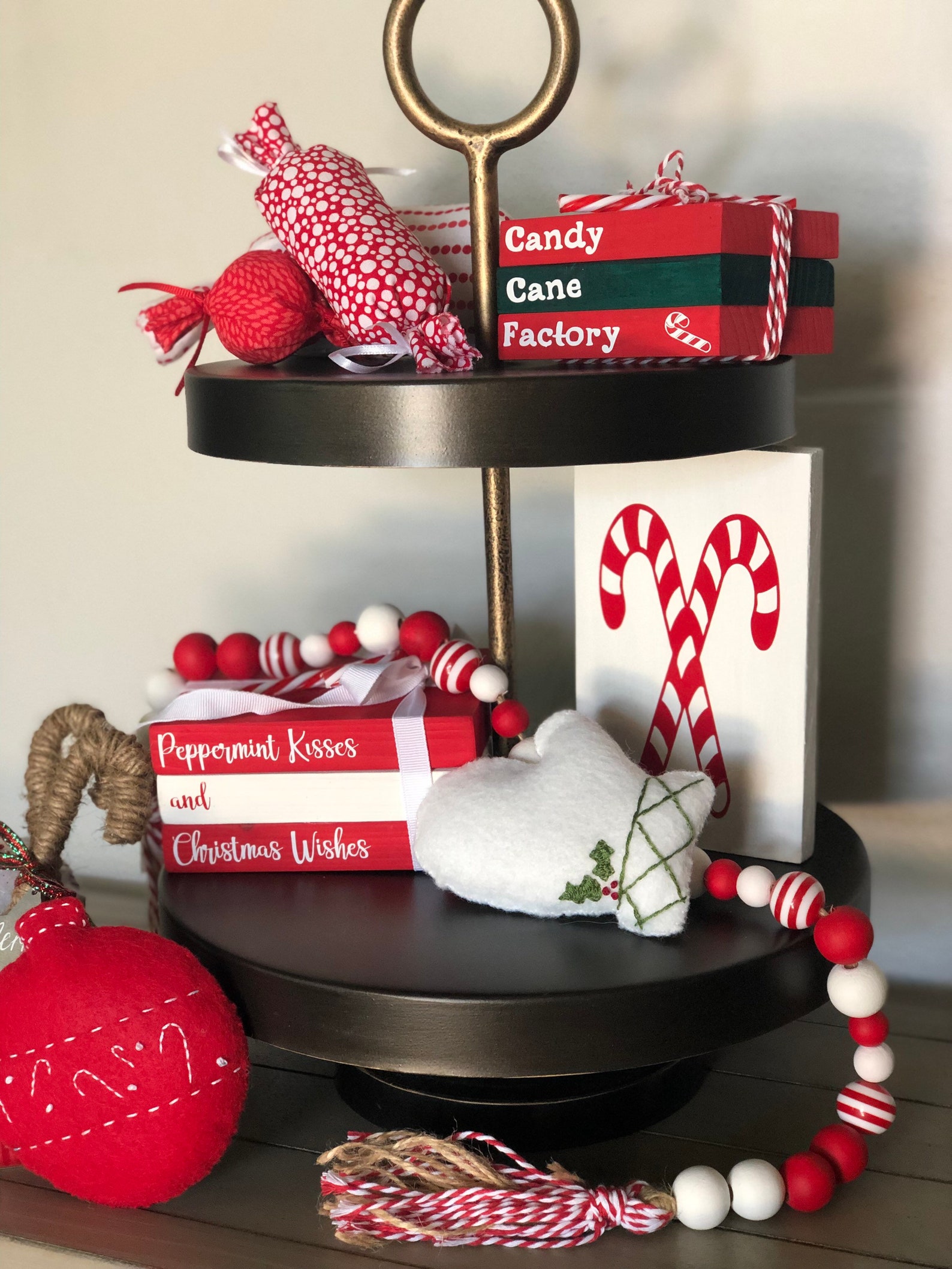 Christmas Tiered Tray Peppermint Tiered Tray Decor 3 Tier Etsy