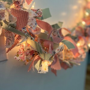 Spring Lighted Garland | Floral Summer Rag Garland | Stairway Rag Garland | Easter Rag Lighted Garland | Fabric Garland | Mantle Decor