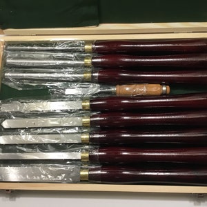Wood Tool Set Lathes & Chisel Tools in Wooden Storage Organizer Case Professional lathe chisels