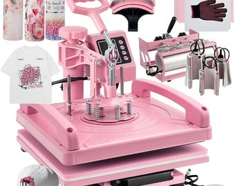 15" by 15" Heat Press & 30oz Tumbler Machine Combo make cups shirts mouse pads ceramic glass textiles nylon plates Attachments and more